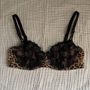 Victoria's Secret Leopard Lace Unlined Demi Bra - Black and Tan